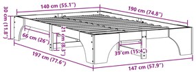Cama de Madeira Castanho Encerado Madeira maciça 140 x 190 cm