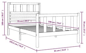 Estrutura de cama pequena solteiro 75x190 cm madeira maciça