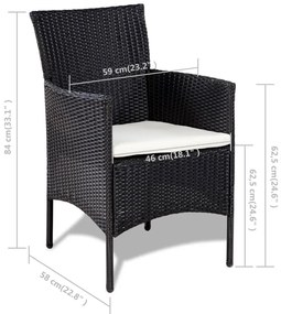 4 pcs conjunto lounge de jardim c/ almofadões vime PE preto