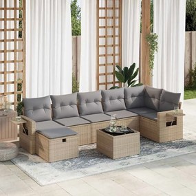 8 pcs conjunto de sofás p/ jardim com almofadões vime PE bege