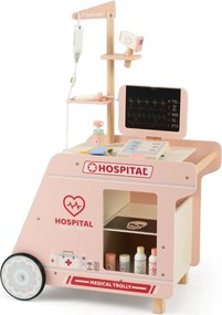 Kit médico de madeira para crianças com carrinho e máquina de tomografia computadorizada Estetoscópio Centro de atividades móvel Brinquedo para crianç