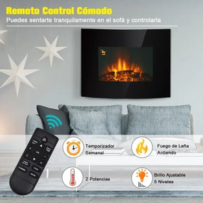 HomCom® Lareira Eléctrica tipo Aquecedor de parede 900W/1800W – 65x11.4x52cm