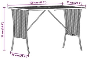Mesa de jardim com tampo em acácia 105x75x72 cm vime PE cinza