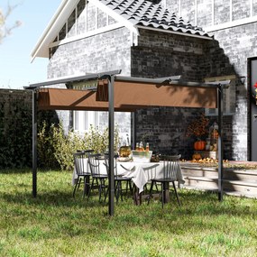 Pérgula de jardim para exterior 3x3 m com cobertura deslizante e retrátil em poliéster de alta densidade 180 g/m², abrigo solar UPF30+, castanho