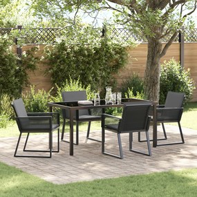 Conjunto de Jantar para Jardim de 5 Peças com Almofadas Preto de Vime