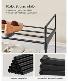 Sapateira com 3 níveis em metal 30 x 116 x 55 cm empilhável Preto