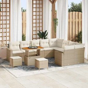 vidaXL Conjunto de Sofá de Jardim com 12 Peças e Almofadas em Rattan Preto e Bege.