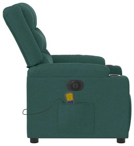 Poltrona reclinável de massagens elétrica tecido verde-escuro