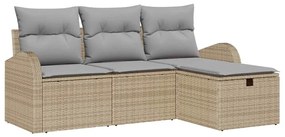 Conjunto de Sofá de Jardim de 4 Peças com Almofadas Bege em Rattan Pol