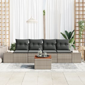 Conjunto de Sofá de 5 Peças com Almofadas Cinza Rattan Poli