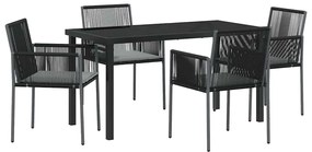 Conjunto de jantar para o jardim com almofadas - 5 peças, preto, ratta
