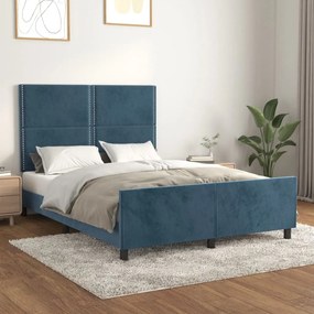 vidaXL Estrutura de cama sem colchão 140x200 cm veludo azul-escuro