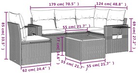 6 pcs conj. sofás jardim c/ almofadões vime PE bege misturado