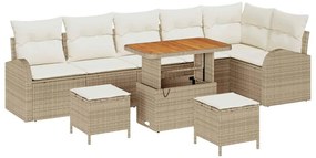 Conjunto de Sofá de Jardim vidaXL 9 peças com Almofadas Bege Rattan Po