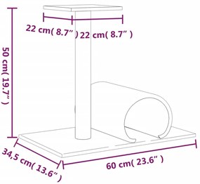 Poste arranhador para gatos com túnel 60x34,5x50cm cinza-escuro