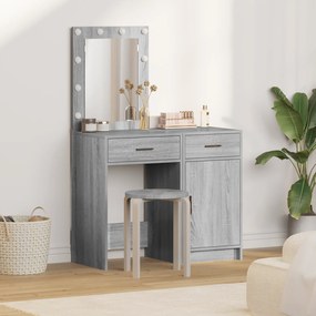 vidaXL Conjunto de Mesa de Vestir 2 Peças com LED em Madeira Encenada Cinza Sonoma
