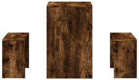 3 pcs conj. mesa jantar e banco deriv. madeira carvalho fumado