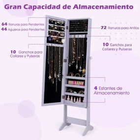 Armário Joias com Espelho de Corpo Inteiro e 3 Ângulos Reguláveis Organizador de Jóias 2 em 1 35 x 30 x 144 cm Violeta