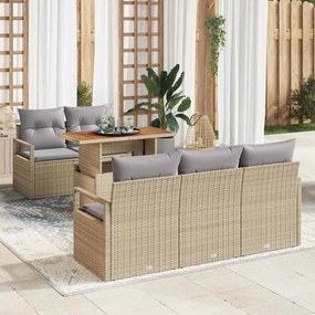 Conjunto de Sofá Jardim Almofadas 6 Peças Bege Poliratan Acácia vidaXL