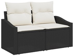 Conjunto de Sofá de Jardim com Almofadas em Rattan Preto - 10 Peças