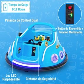 Carrinho de choques para crianças 12V com rotação de 360°, Luzes, controlo remoto, Música  73 x 73 x 43cm Azul
