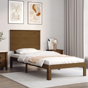 Estrutura cama solteiro c/cabeceira madeira maciça castanho-mel