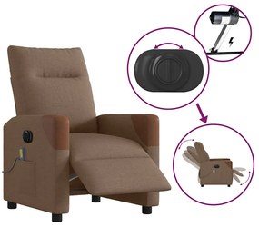 Poltrona de massagens reclinável elétrica tecido castanho