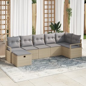 Conjunto de Sofá para Jardim de 7 Peças com Almofadas Bege Vime PE
