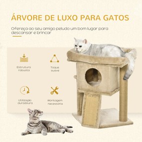 Arranhador para Gatos Pequenos com Poste de Juta Rampa Caverna e Bola Suspensa 40x40x57 cm Areia