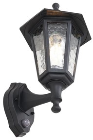 Candeeiro de Parede Exterior Preto com Sensor de Movimento IP44 - New Haven Hammered Clássico / Antigo