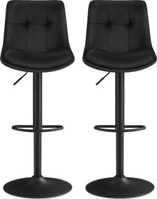 Conjunto 2 bancos de bar, com encosto e apoio para os pés, reguláveis em altura 48,5 x 43 x (93,5-114) cm Pretos