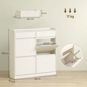 Sapateira com capacidade para 8 pares 98 x 19,2 x 95,3 cm, com 2 gavetas deslizantes e 4 gavetas basculantes, branco