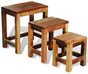 Mesas de encastrar vintage 3 pcs madeira reciclada