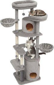 Arranhador para gatos 55 x 60 x 196 cm, árvore com vários níveis, com plataformas cinzento claro
