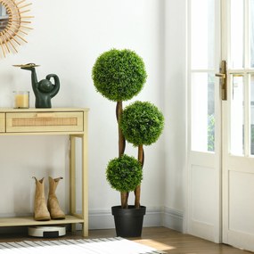 Árvore artificial de buxo altura 110 cm com 3 bolas de folhas de bambu, vaso incluído, para interior e exterior, verde