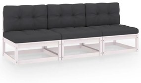 vidaXL Sofá de 3 lugares com almofadões pinho maciço