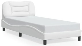 Estrutura de cama c/ luzes LED 90x190cm couro artificial branco