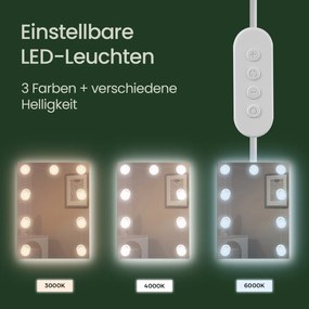 Toucador com iluminação LED 40 x 90 x 144,7 cm, cores de luz e brilho reguláveis, toucador com espelho Branco 