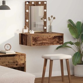 vidaXL Mesa de Maquagem Suspensa com Luzes de LED Madeira Velha