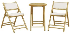 3 pcs conjunto bistrô dobrável c/ almofadões branco nata bambu
