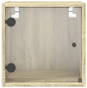 Mesa de cabeceira c/ porta de vidro 35x37x35 cm carvalho sonoma