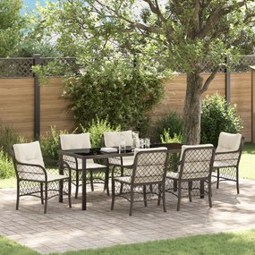 vidaXL Conjunto de Jantar de Jardim com Almofadas Castanho Rattan Poliéster