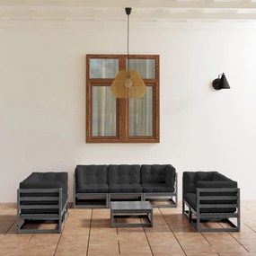 vidaXL 8 pcs conjunto lounge de jardim c/ almofadões pinho maciço