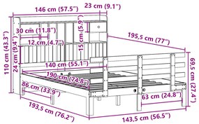 Cama com estante sem colchão 140x190 cm pinho maciço branco