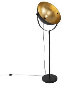 Candeeiro de pé industrial preto 50 cm com dourado ajustável - Magnax Industrial