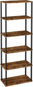Estante com 6 prateleiras e montagem sem ferramentas 23,8 x 60 x 173,4 cm Castanho vintage + Preto