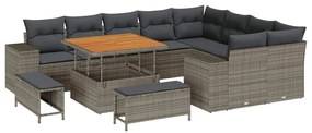 Conjunto de Sofá de Jardim de 12 Peças com Almofadas Cinzas de Rattan