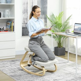 Cadeira de joelhos, cadeira ergonómica de madeira com base oscilante, cadeira de joelhos para escritório em casa, creme
