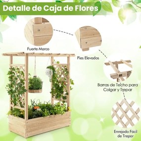 Floreira elevada com treliça para plantas em arco Furos de drenagem 100 x 44 x 113,5 cm Natural