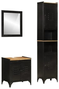 vidaXL 3 pcs conj. móveis p/ casa de banho ferro e mangueira maciça
